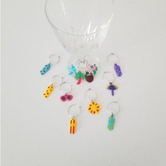 12pcs. Beach Themed Wine Marker Barware Glass Charm Drink Tracker Stemware - Picture 5 of 6